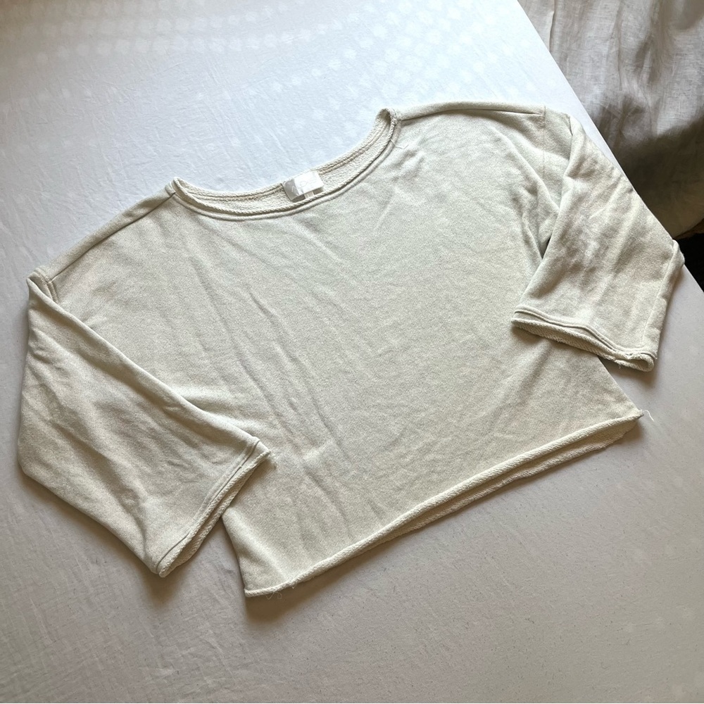 ALEXIS cream ivory metallic‎ silver glitter raw hem boxy cropped sweater